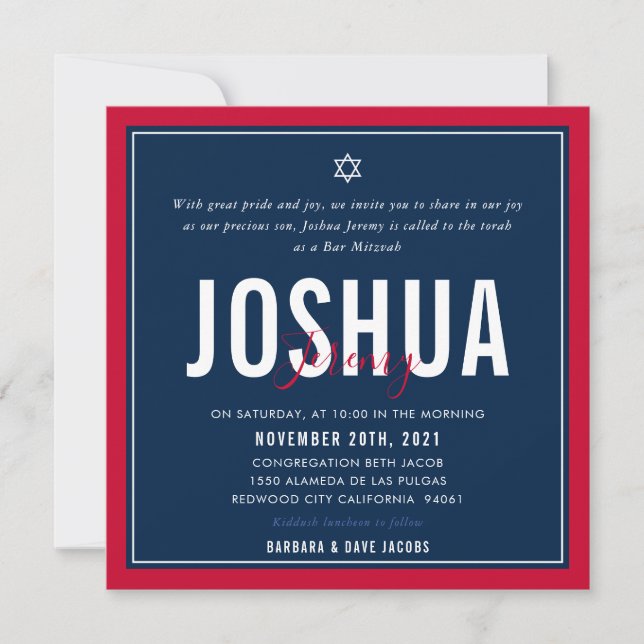 Invitation BAR MITZVAH sport moderne nfl football bleu rouge  (Devant)