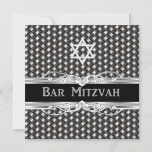 Invitation Bar Mitzvah Star Black Silver Metal garçon mâle