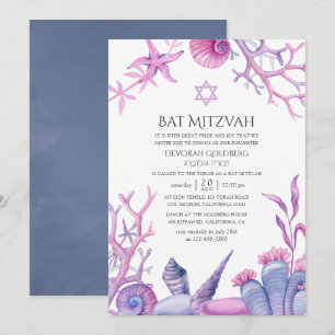 Invitation Bar Mitzvah sur le thème de l'océan à l'aquarelle