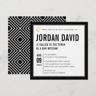Invitation BAR MITZVAH typographie moderne simple noir blanc