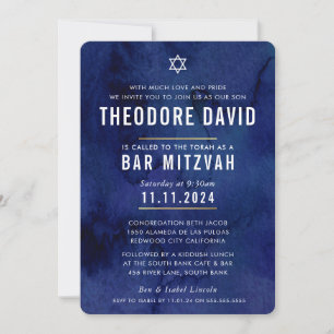 Invitation BAR MODERNE MITZVAH bleu foncé motif simple
