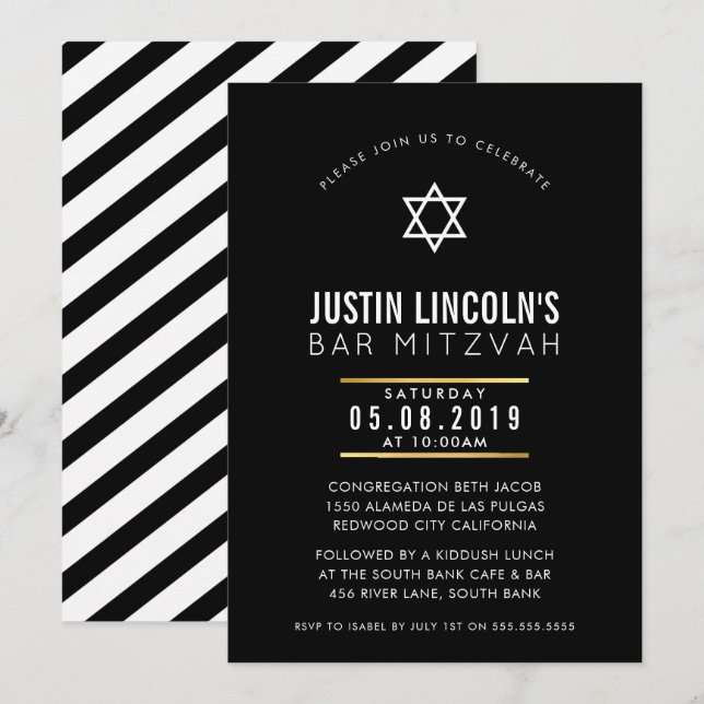 Invitation BAR MODERNE MITZVAH classe cool bold minimaliste n (Devant / Derrière)