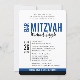 Invitation BAR MODERNE MITZVAH date tendance royal bleu noir