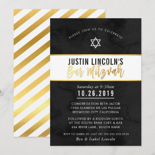 Invitation BAR MODERNE MITZVAH, indice d'or noir de couleur d
