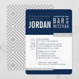 Invitation BAR MODERNE MITZVAH tendance bold bloc marine gris