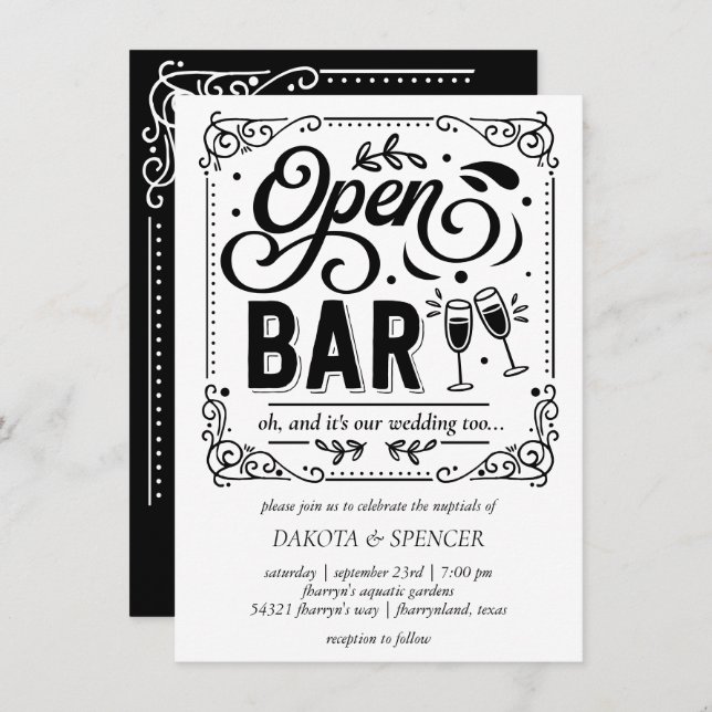 Invitation Bar Ouvert (et Mariage) | Micro Mariage Décontract (Devant / Derrière)