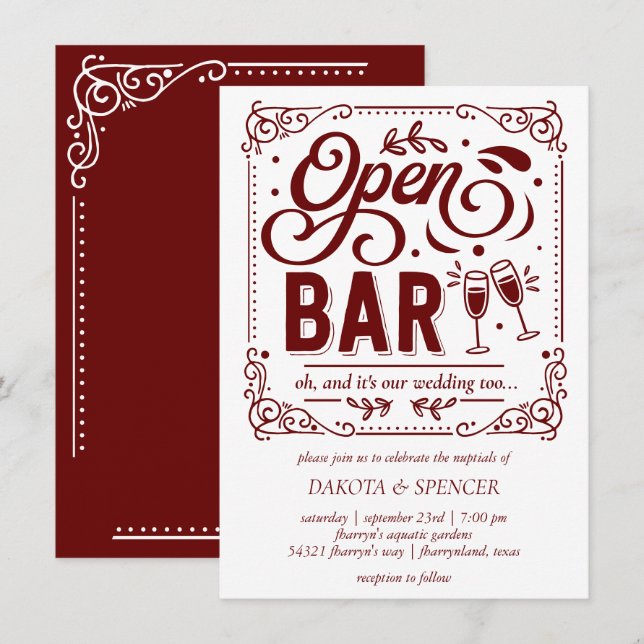 Invitation Bar Ouvert (et Mariage) | Micro Rouge et Blanc (Devant / Derrière)