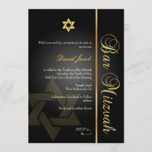 Invitation BAR PixDezines MITZVAH/ÉTOILE DE DAVID/OR+NOIR