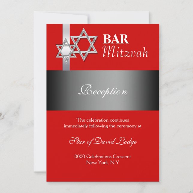 Invitation Bar rouge gris mitzvah RÉCEPTION (Devant)