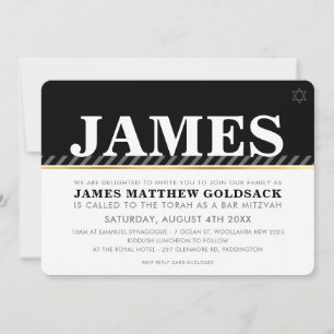 Invitation BAR SIMPLE MITZVAH moderne étoile juive noir blanc
