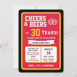 Invitation Bar sportif fête surprise Cheers à 30 ans