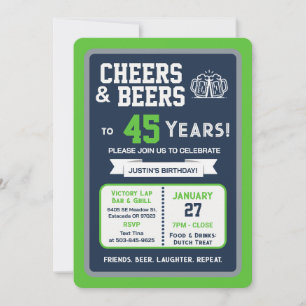 Invitation Bar sportif Joyeux anniversaire et bières pour 45 