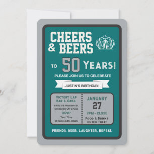 Invitation Bar sportif Joyeux anniversaire et bières pour 50 