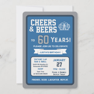 Invitation Bar sportif Joyeux anniversaire et bières pour 60