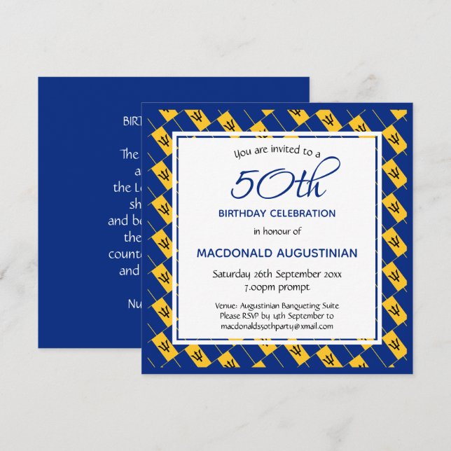 Invitation BARBADOS DRAPEAU Personnalisé 50e anniversaire (Devant / Derrière)