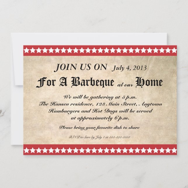 Invitation barbecue 4 juillet vintage (Devant)