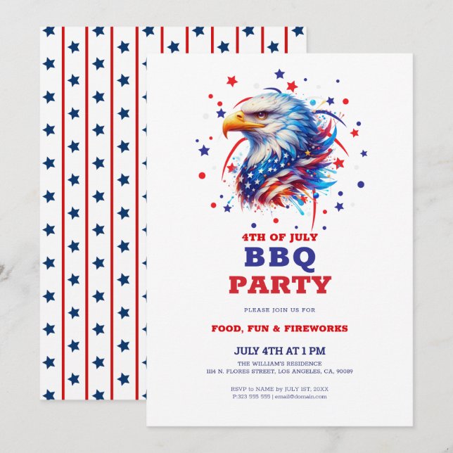 Invitation Barbecue aigle américain patriotique (Devant / Derrière)