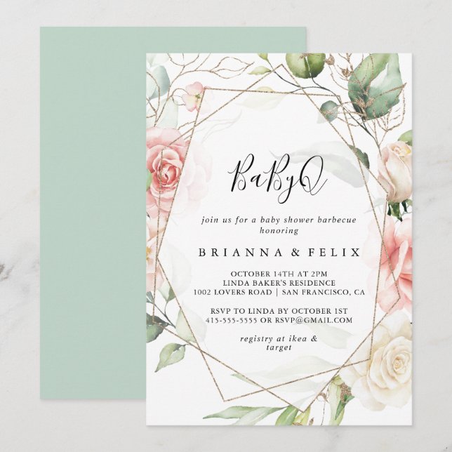Invitation Barbecue Baby shower vert pour bébé géométrique Go (Devant / Derrière)