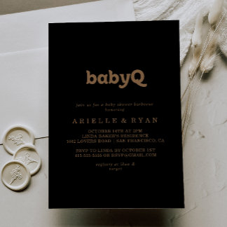 Invitation Barbecue BabyQ Classique Or Noir pour la Fête Prén