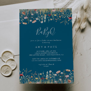 Invitation Barbecue BabyQ Fête Prénatale Navy Bliss Wildflowe