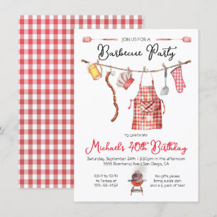 Invitation Barbecue barbecue barbecue Anniversaire rouge En v