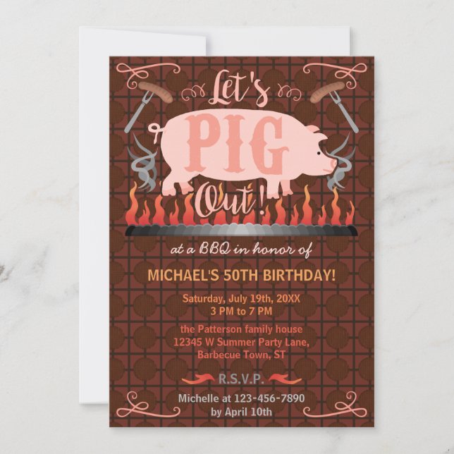 Invitation Barbecue BBBQ Funny Pig Summer Birthday Party (Devant)