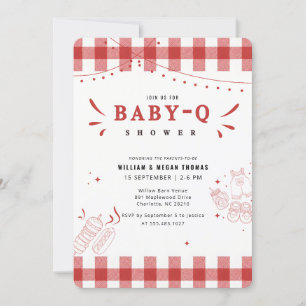 Invitation Barbecue Bébé Q Baby Shower à carreaux rouges