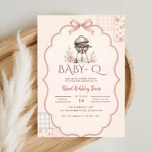 Invitation Barbecue Bébé Q Baby Shower au Ruban Rose à Carrea