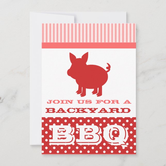 Invitation barbecue - Cochon rouge et rose (Devant)