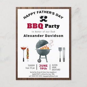 Invitation barbecue de Fête des pères de bois rust
