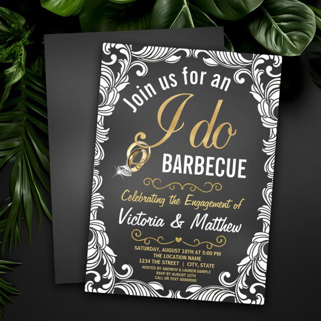 Invitation Barbecue de fiançailles Rustique I Do BBQ (Black and gold I do Barbecue engagement party invitation. Simply add your event details.)