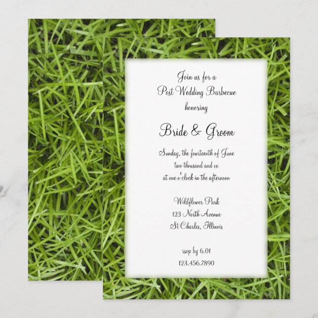 Invitation Barbecue de jardin après mariage sur l'herbe verte (Devant / Derrière)