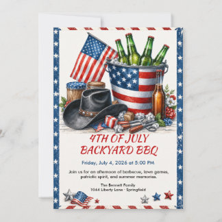 Invitation Barbecue de jardin du 4 juillet - Country patrioti