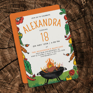 Invitation Barbecue de jardin grillade orange mignon pour fêt