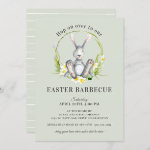 Invitation Barbecue de Pâques Cute Bunny Floral