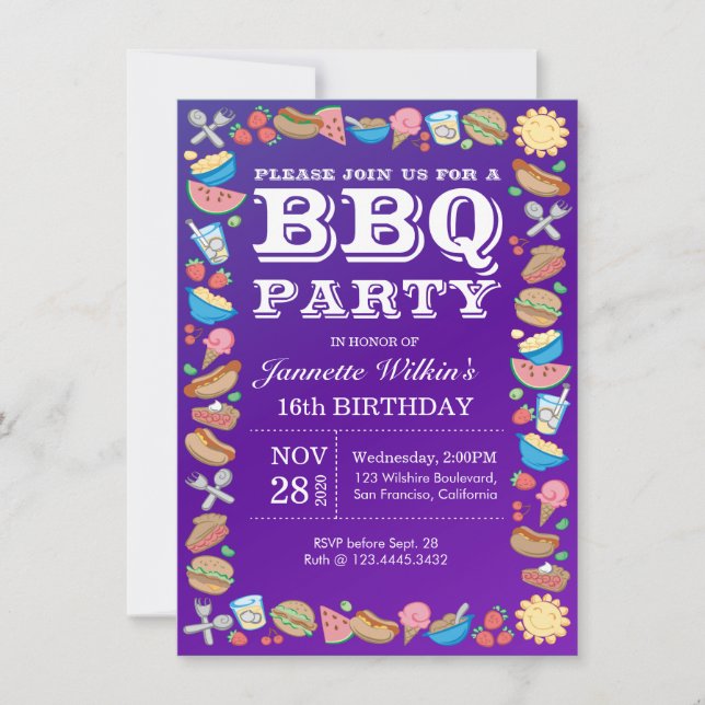 Invitation Barbecue de thème de fête d'anniversaire de BBQ du (Devant)