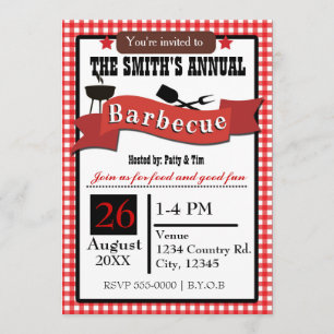 Invitation barbecue d'été BBQ à carreaux