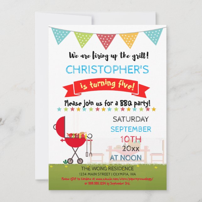 Invitation Barbecue d'été BBQ Fête d'anniversaire pour enfant (Devant)