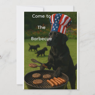 Invitation Barbecue d'été patriotique avec Labrador noir
