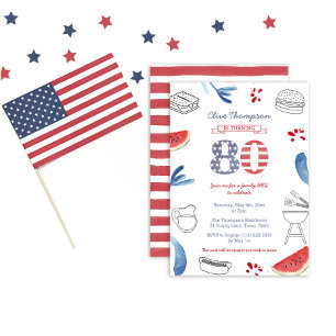 Invitation Barbecue d'été patriotique pour les 80 ans