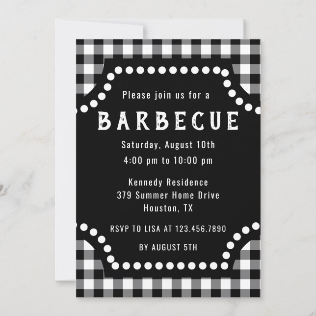 Invitation Barbecue En vichy Noir Et Blanc (Devant)