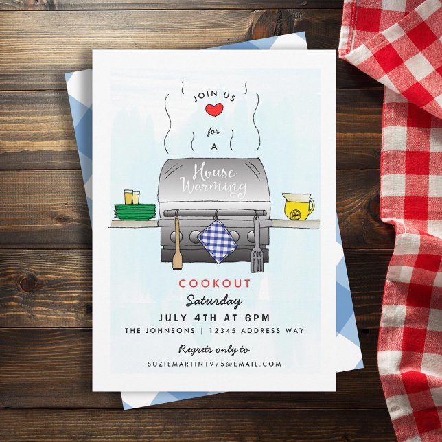 Invitation Barbecue Grill Fête de réchauffement de la maison (Créateur téléchargé)