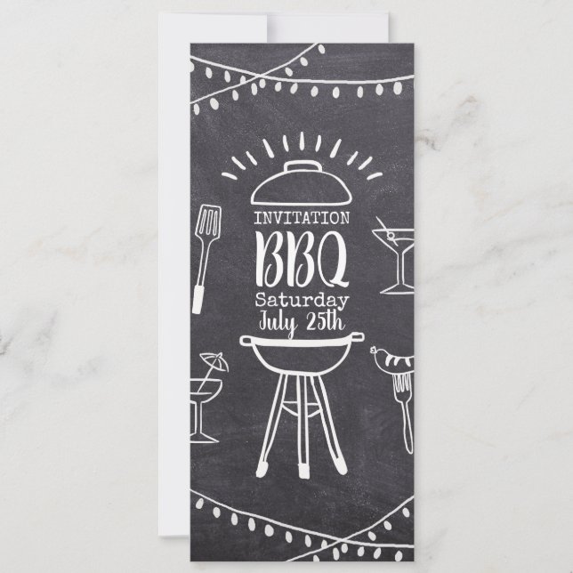 Invitation barbecue jardin de fête tableau noir ba (Devant)