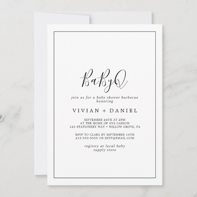 Invitation Barbecue minimaliste Baby shower BabyQ (Devant)