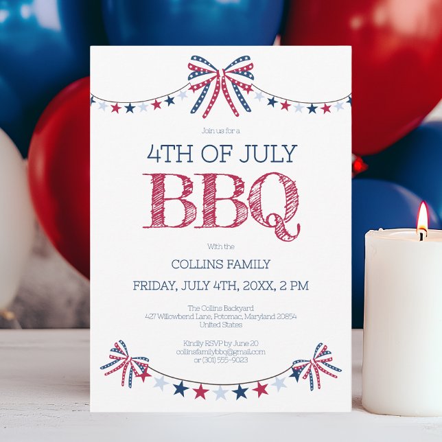 Invitation Barbecue patriotique 4 juillet BBQ Summer Party (Patriotic Barbeque 4th of July BBQ Summer Party Invitation)