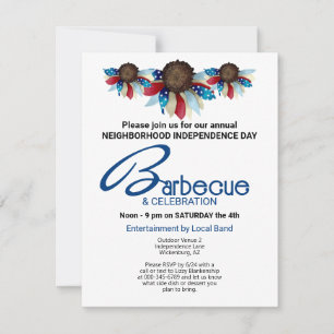 Invitation Barbecue Patriotique Bordure Supérieure Demi-Fleur