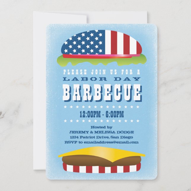 Invitation Barbecue patriotique d'hamburger de Fête du (Devant)