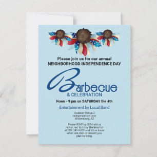 Invitation Barbecue Patriotique Fleurs Demi-Bordure Supérieur