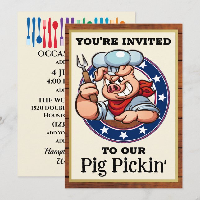 Invitation Barbecue Pig Pickin' (Devant / Derrière)
