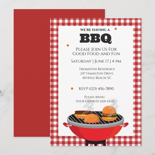 Invitation Barbecue Pique-nique Grillades (Devant / Derrière)